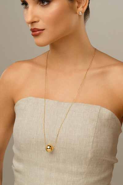 Foto Colar Longo Bola Chic Banho Ouro 18k