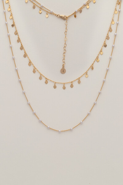 FotoColar Dourado Duplo Pérolas e Plaquinhas Corações