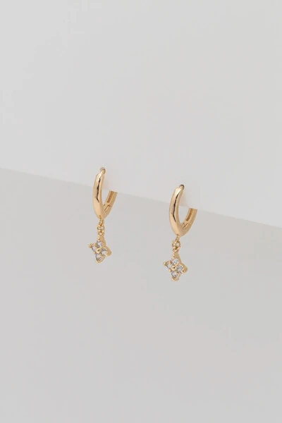 Foto Argola Click Trevo Zircônia Banho Ouro 18K