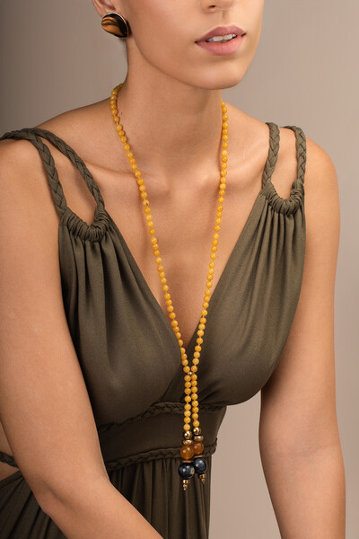 Foto Colar Gravata Nautic Jade Amarela Banho Ouro 18K