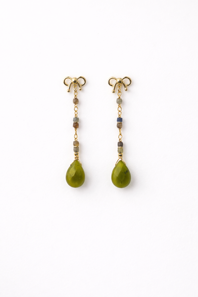 Foto Brinco Fio Pedras Gota Turmalina Banho Ouro 18K