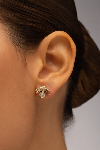 Foto Brinco Abelha Zircônia Banho Ouro 18K