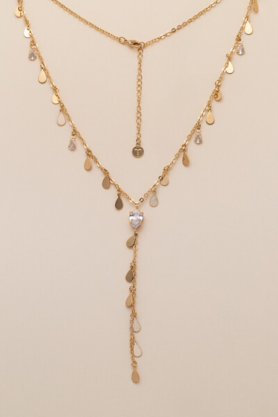 Foto Colar Dourado Gravata Biarritz Gotas Zircônia