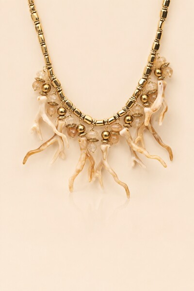 Foto Colar Ouro Vintage Jeunesse Coral Resina Nude