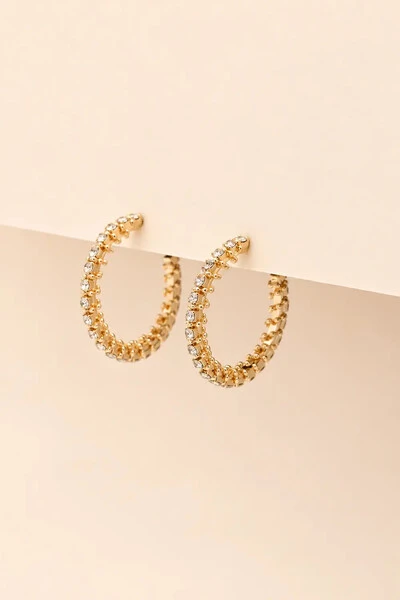 Foto Brinco De Argola Media Filigrana Strass Dourado