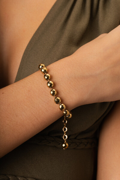 Foto Pulseira Hematita Facetada Banho Ouro 18K