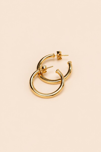 Foto Brinco Argola Lisa Achatada Banho Ouro 18K