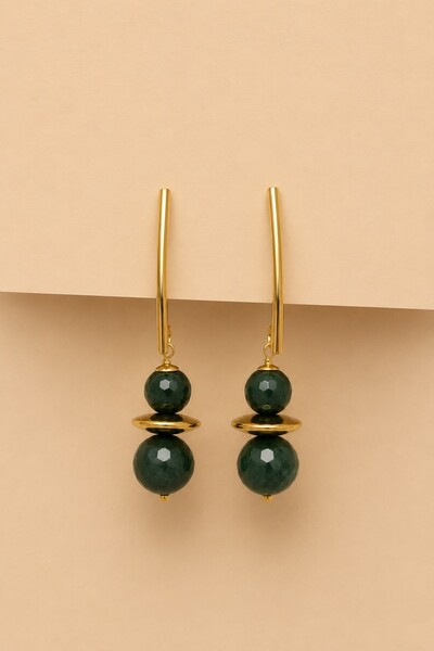 Foto Brinco Ayla Jade Verde Banho Ouro 18K