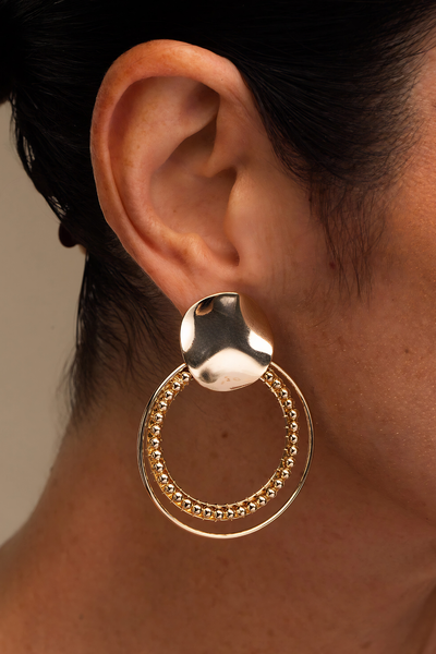 Foto Brinco Dourado Esferas Aro Duplo