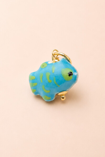 Foto Pingente Porcelana Peixinho Banho Ouro 18K
