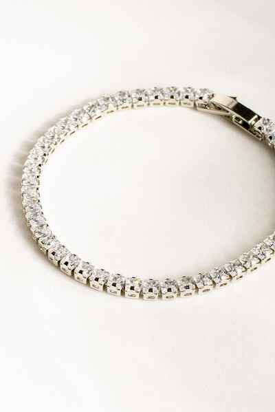 Foto Pulseira Prateada Riviera Zircônia Quadrada