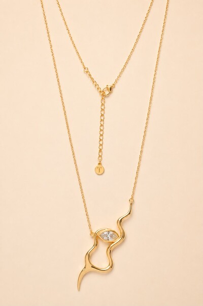 Foto Colar Dourado Longo Snake Zircônia