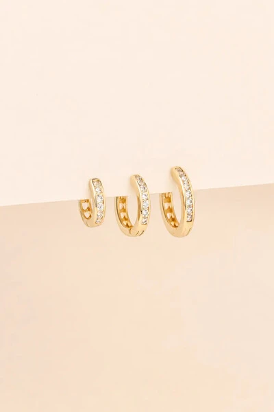 Foto Brinco Trio Argola Zircônia Banho Ouro 18K