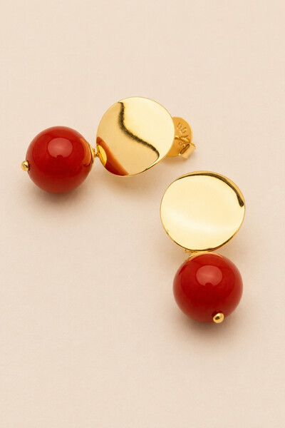 Foto Brinco Mavie Sol Jade Terracota Banho Ouro 18K