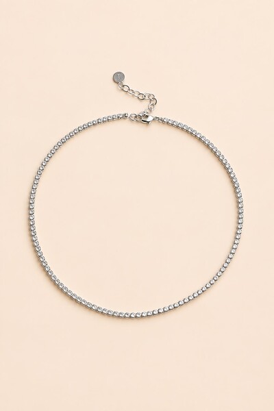 Foto Colar Prateado Choker Zircônia Redonda