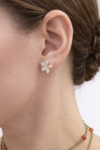 Foto Brinco Flor Zircônia Cristal Banho Ouro 18K