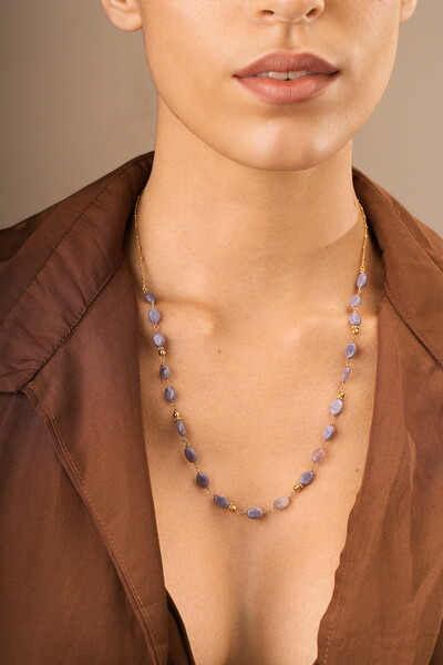 Foto Colar Luna Jade Lilás Banho Ouro 18K