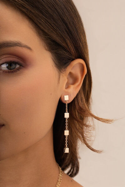 Foto Brinco Dourado Fio Cubos