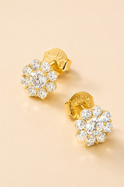 Foto Brinco Flor Zircônia Banho Ouro 18K