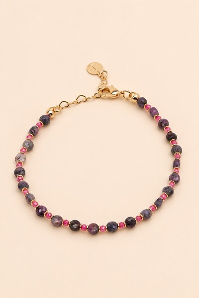 Foto Pulseira Safira Facetada Mini Zircônia Rosa Banho Ouro 18K