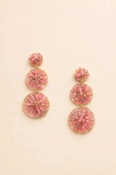 Foto Brinco Dourado Aros Vidrilhos Rosa