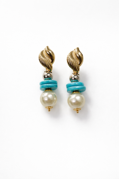 Foto Brinco Pérola Shell Howlita Banho Ouro 18K