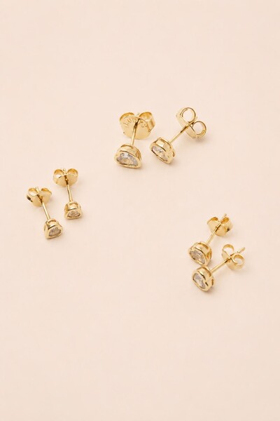 Foto Brinco Trio Coração Zircônia Banho Ouro 18k