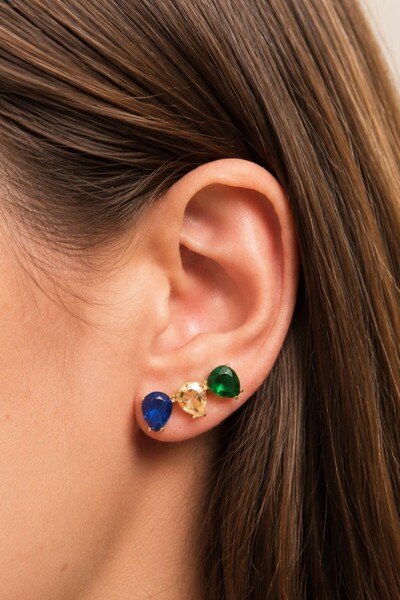 Foto Brinco Dourado Earcuff Brasil Cristais Color