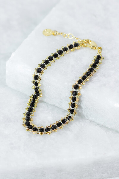 FotoPulseira Pamplona Cristais Preto Banho Ouro 18 K