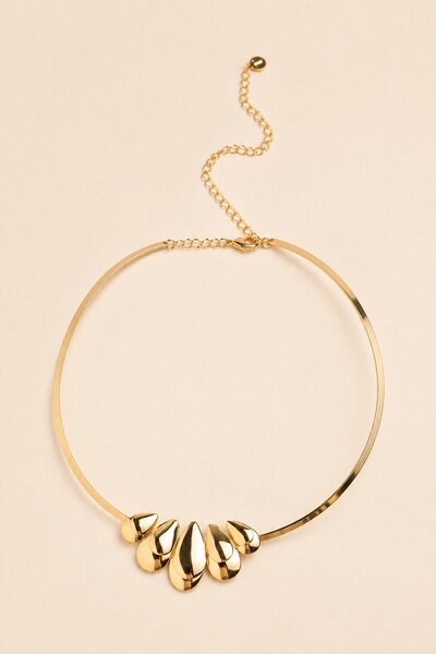 Foto Colar Choker Dourado Aro Gotas