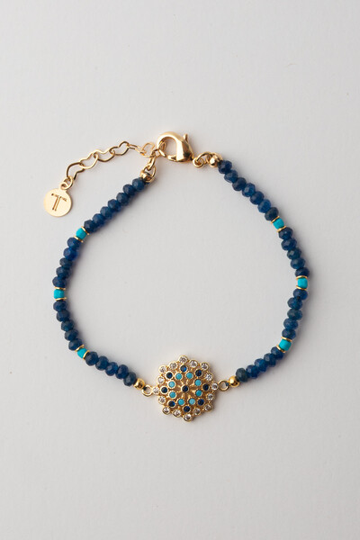 FotoPulseira Boho Jade Marinho Banho Ouro 18K
