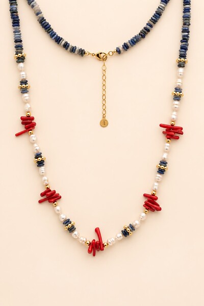 Foto Colar Fishermen’s Core Red Blue Banho Ouro 18K