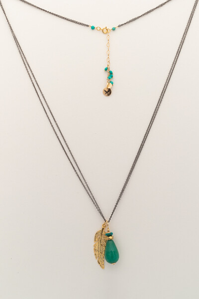 FotoColar Gaia Gota Jade Verde Banho Ouro 18k