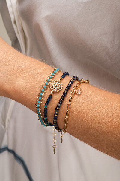 FotoPulseira Boho Jade Marinho Banho Ouro 18K