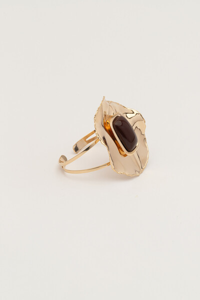 Foto Pulseira Bracelete Placa Martelada Resina Marrom