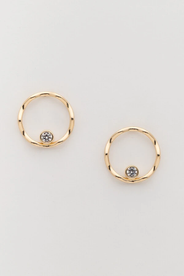 Brinco Aro Orgânico Zircônia Banho Ouro 18K