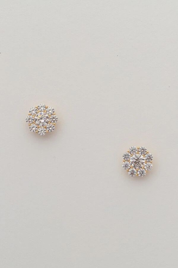 Brinco Flor Zircônia Banho Ouro 18K