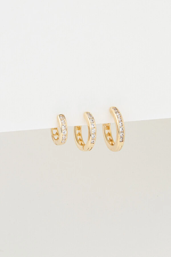 Brinco Trio Argola Zircônia Banho Ouro 18K