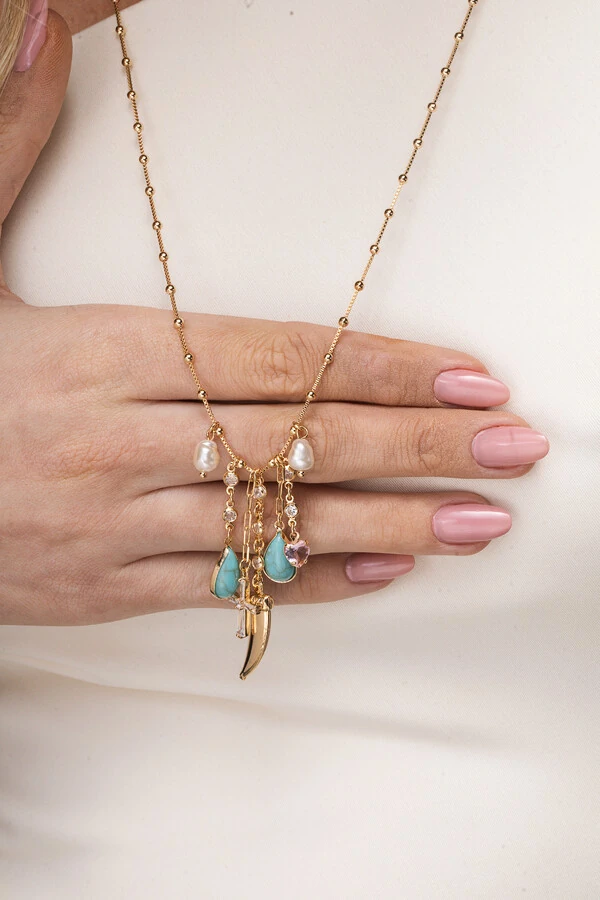 Colar Longo Dourado Mix Pingentes