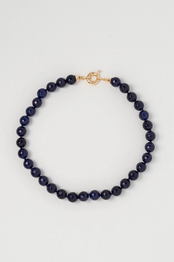 Colar Jade Azul Nautic Banho Ouro 18K