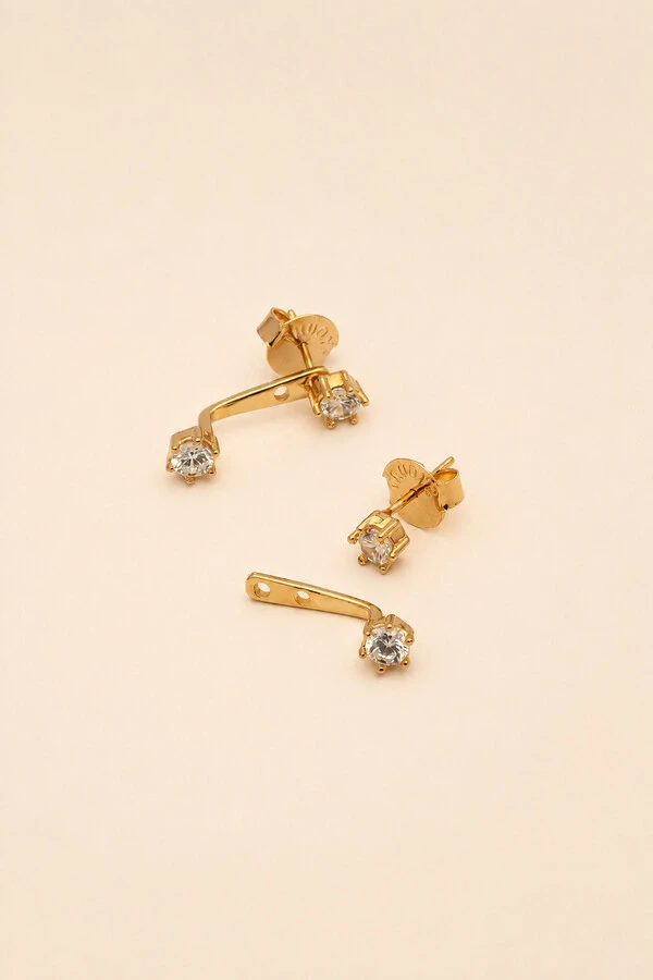 Brinco Dupla Zircônia Banho Ouro 18K