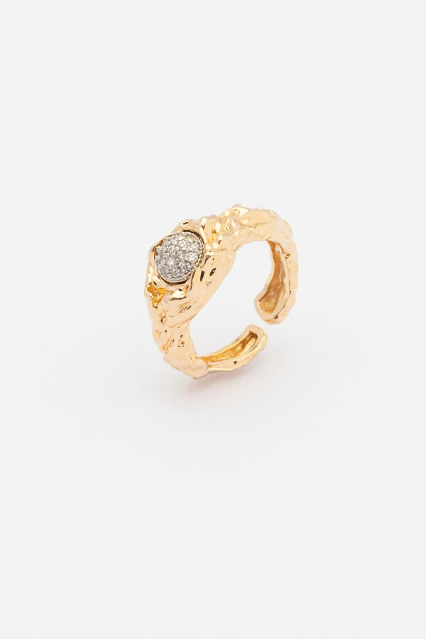 Anel Dourado Lava Zircônia Cristal