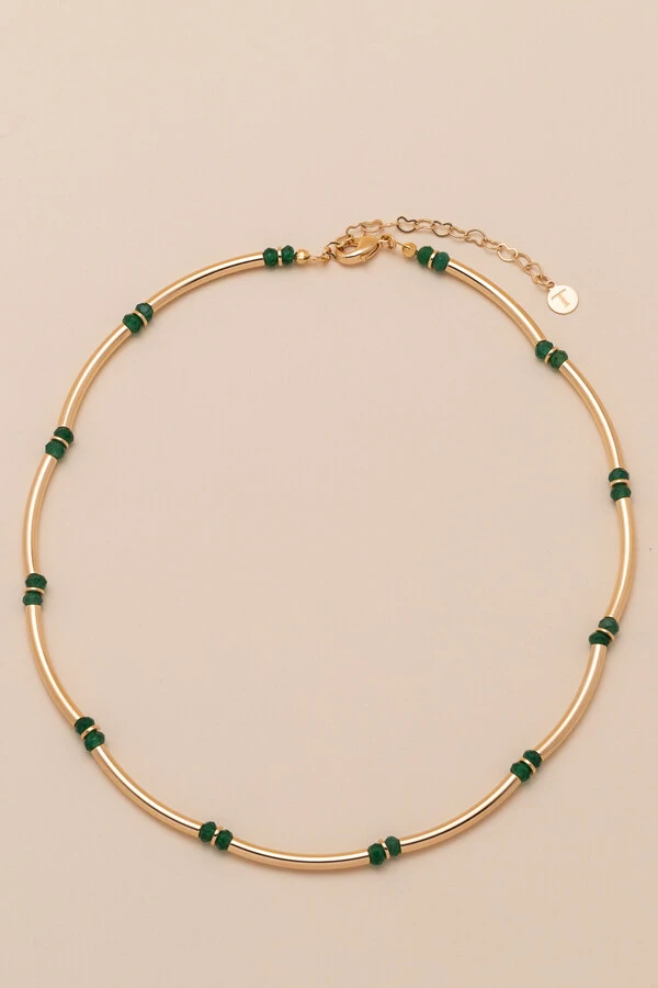 Colar Choker Dourado Gaia Jade Verde