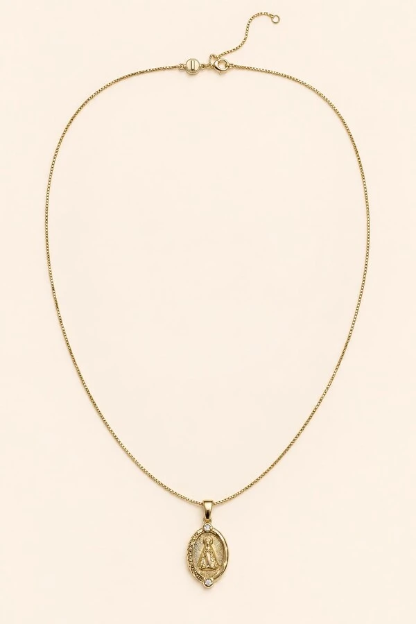 Colar Nossa Senhora Aparecida Banho Ouro 18K