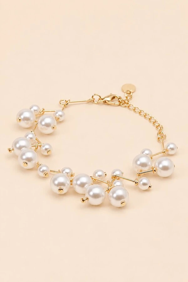 Pulseira Dourada Pérola Zig Zag
