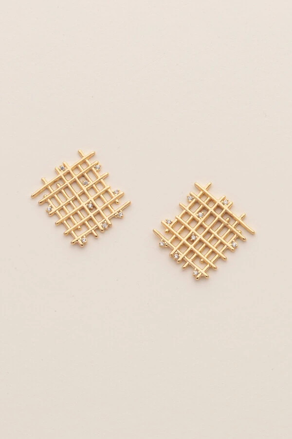 Brinco Tela Zircônia Banho Ouro 18K