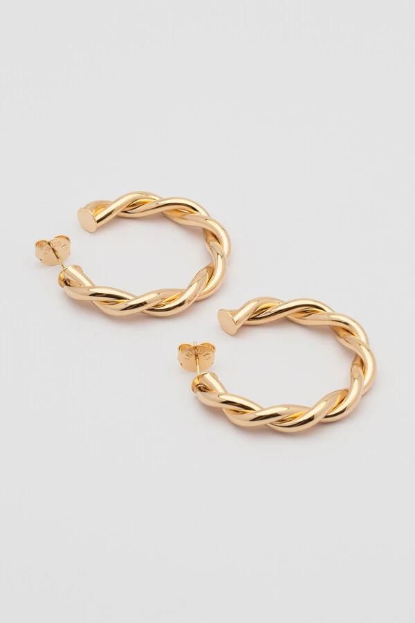 Brinco Dourado Argola Trançada