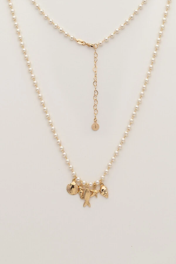 Colar Dourado Pérola Pingentes Mar