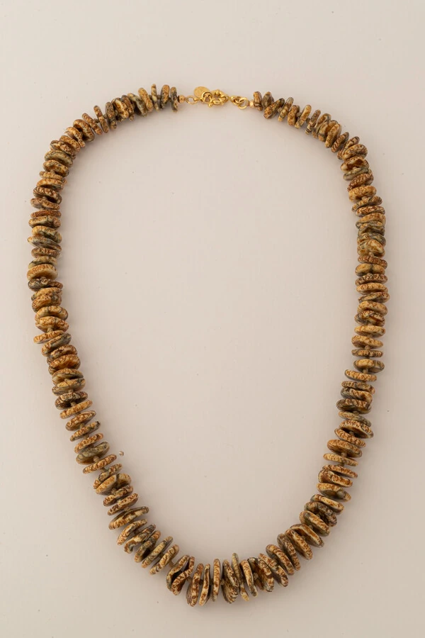 Colar Boho Disco Jasper Banho Ouro 18K