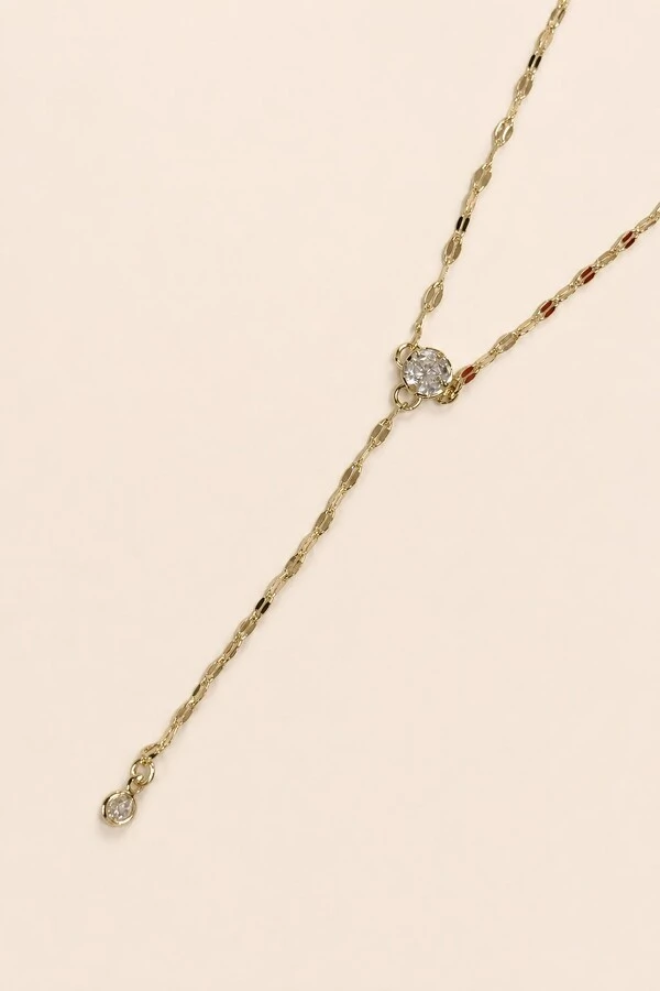 Colar Gravata Zircônia Cristal banho Ouro 18K